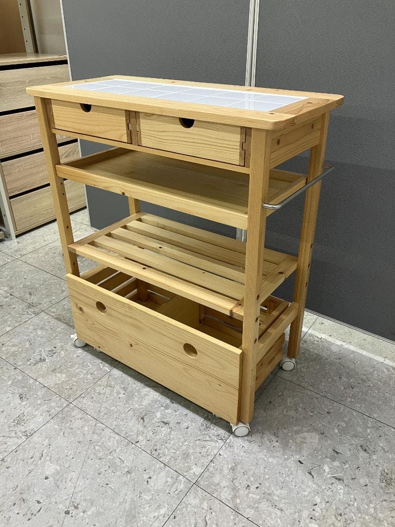 LOWYA キッチンワゴン キャスター付き ナチュラル