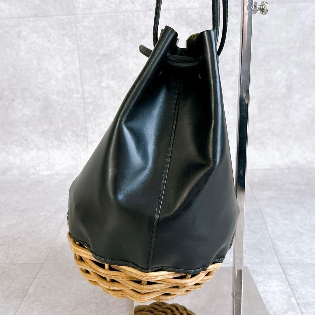 エバゴス ebagos カゴバッグ オイルショルダー 鏡付き 紅籐 レザー