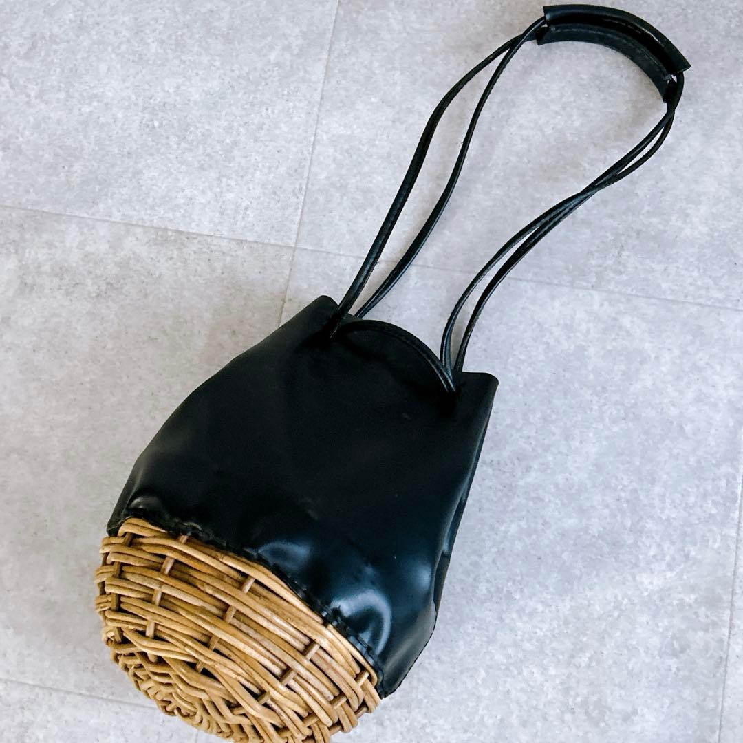 エバゴス ebagos カゴバッグ オイルショルダー 鏡付き 紅籐 レザー