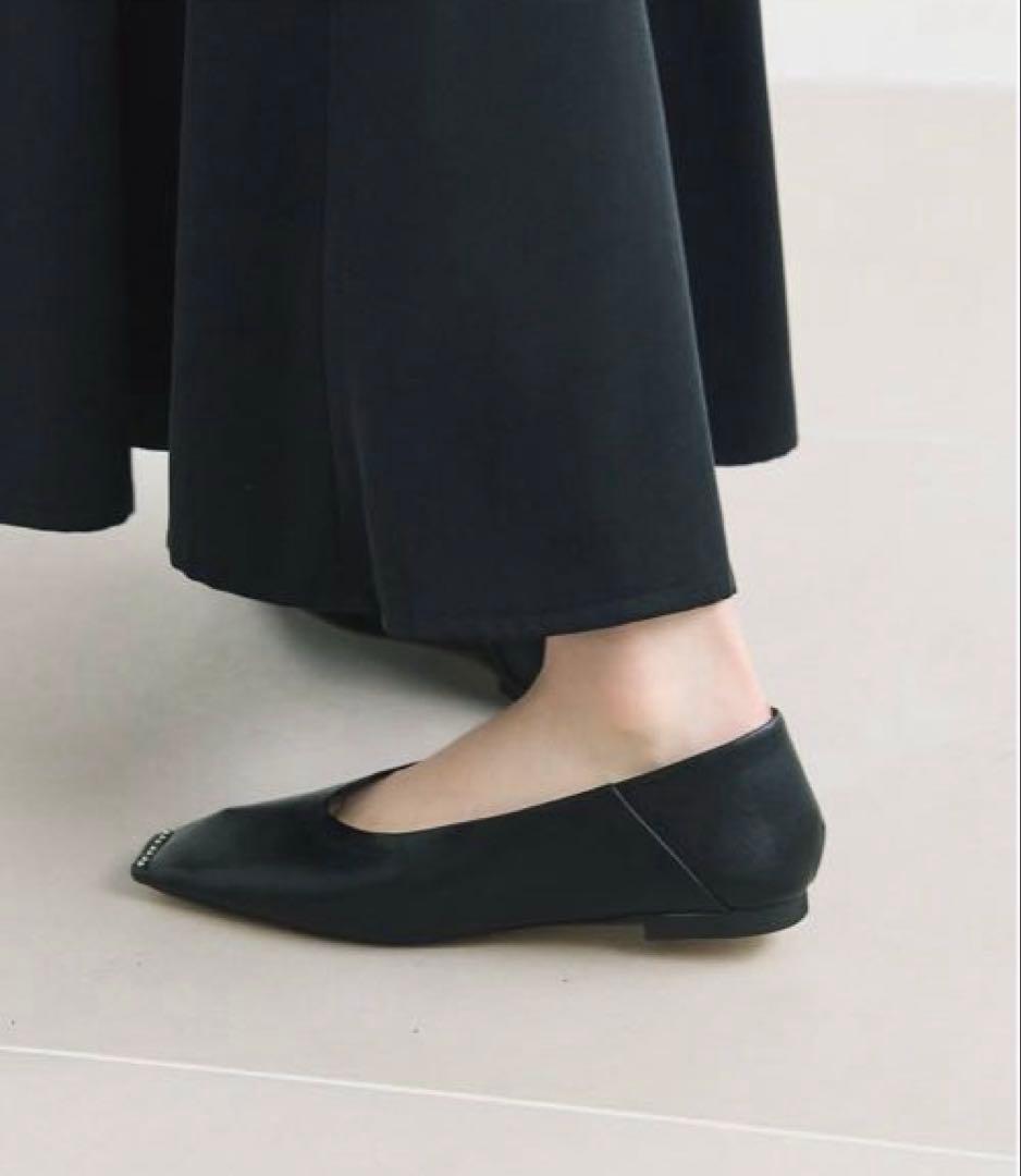 スタッズ付きブラックフラットシューズ letalon 試着のみ