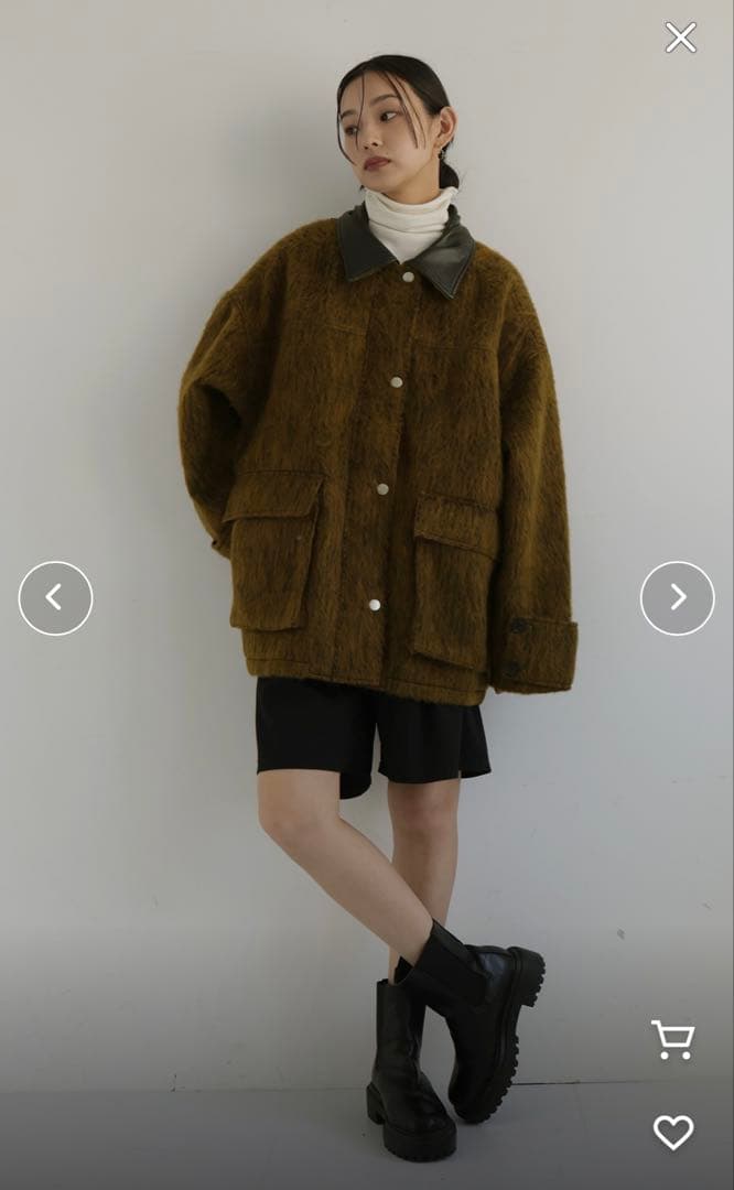 hellam レザーカラーシャギーコート マスタード