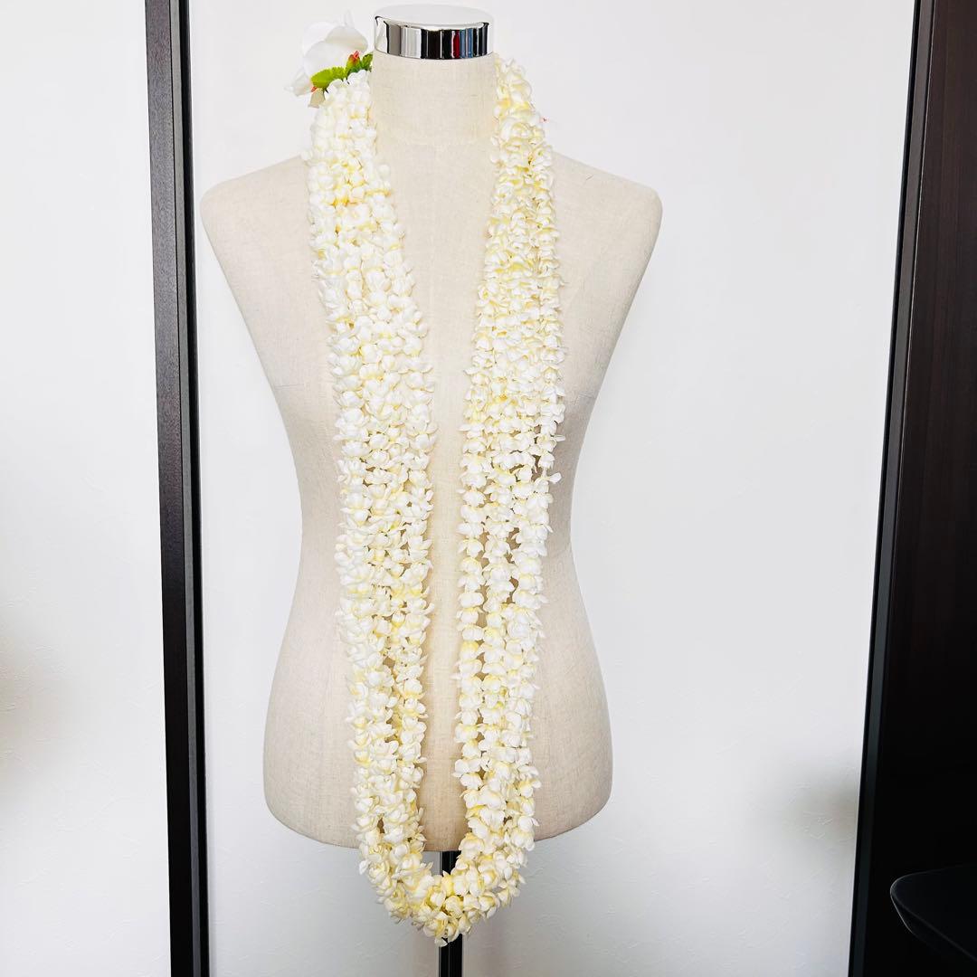 3058. フラダンス　タヒチアン　レイ　フラワーレイ　ピカケ　5連　ホワイト系