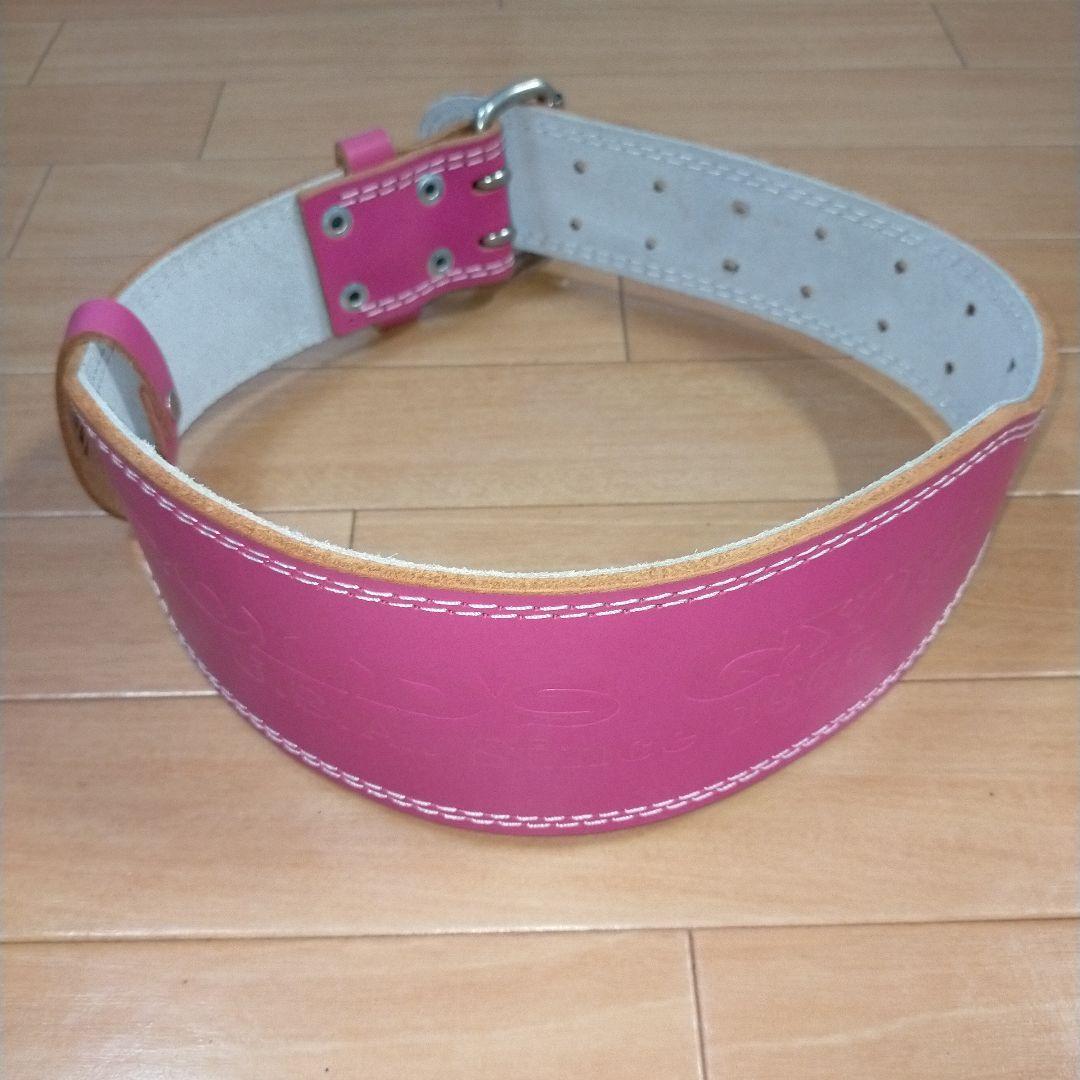 【未使用】GOLD'S GYM高級レザーウェストベルトEXピンクゴールドジム