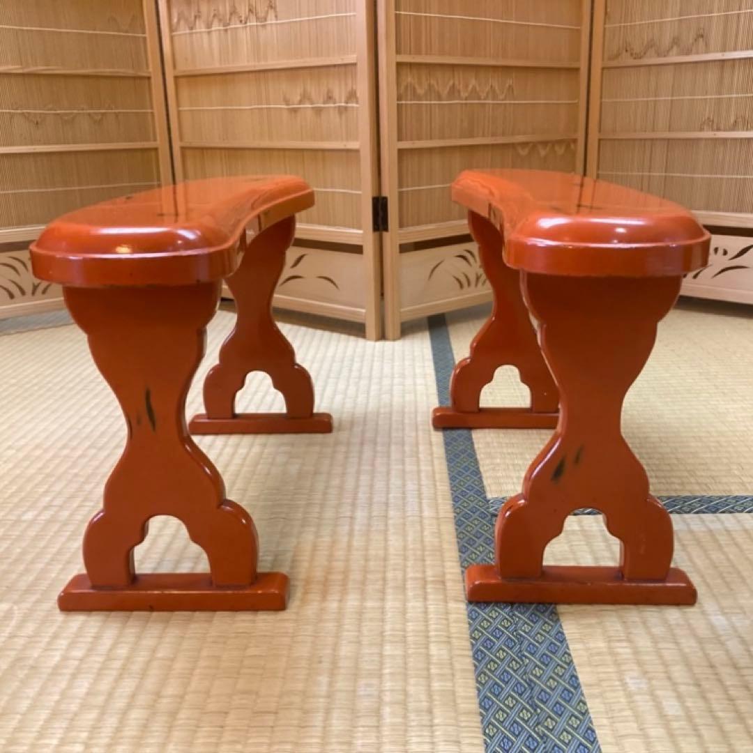 脇息 肘掛け 肘置き 朱色 根来塗 2点 和風 旅館 家具 古道具 昭和 レトロ