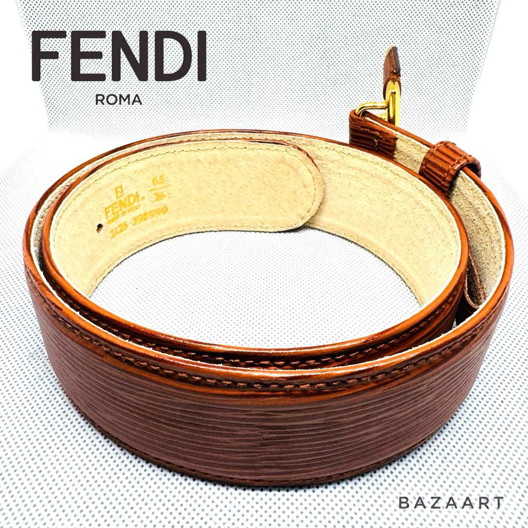 FENDI フェンディ ブラウン レザーベルト ゴールドバックル FFロゴ