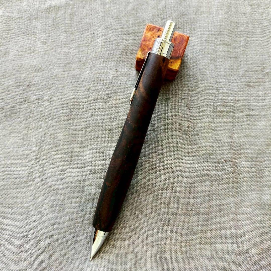 極上　シャム柿　ハンドメイド　木軸シャープペン　0.5mm　天然木　シルバー