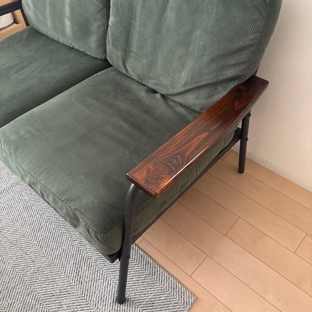 オリーブグリーン コーデュロイ 2人掛けソファ　アンティーク値下げ