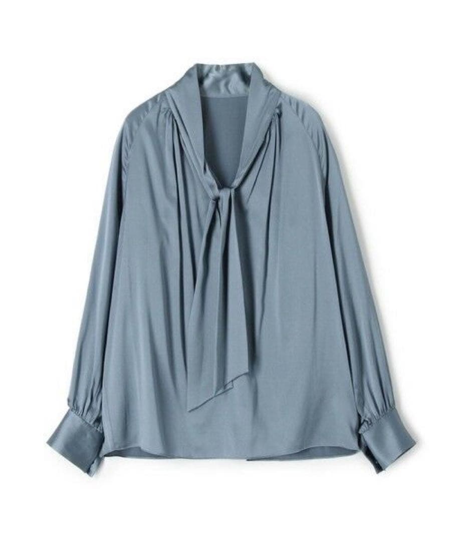 トゥモローランドコレクション ウォッシャブルサテン ボウタイギャザーブラウス