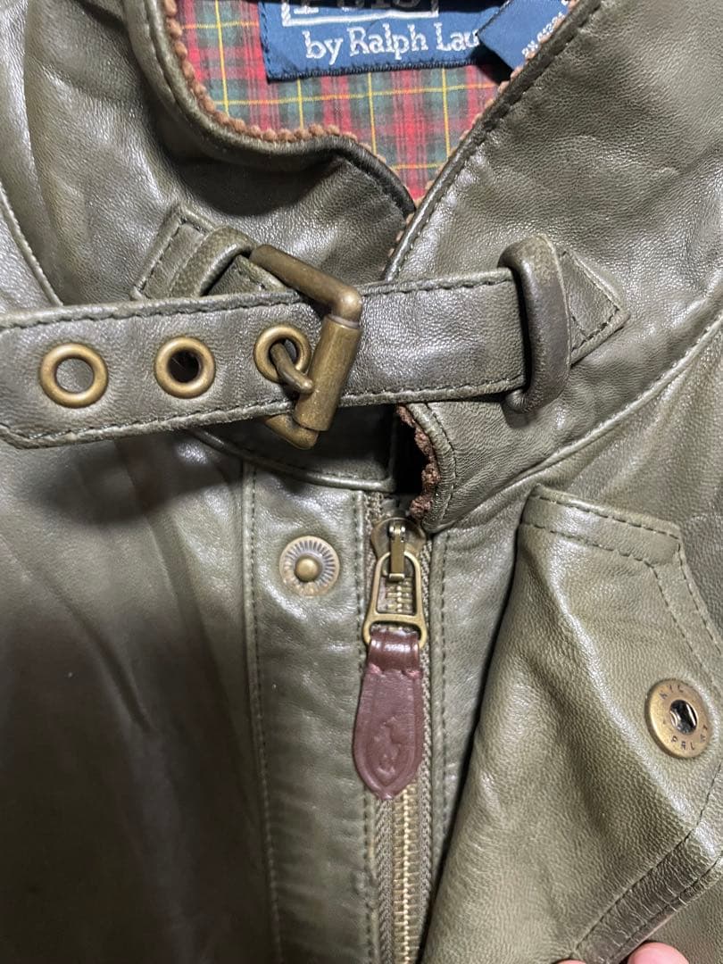 ラルフローレン　ラムレザーベスト 羊革 タータンチェック裏地 ヴィンテージ