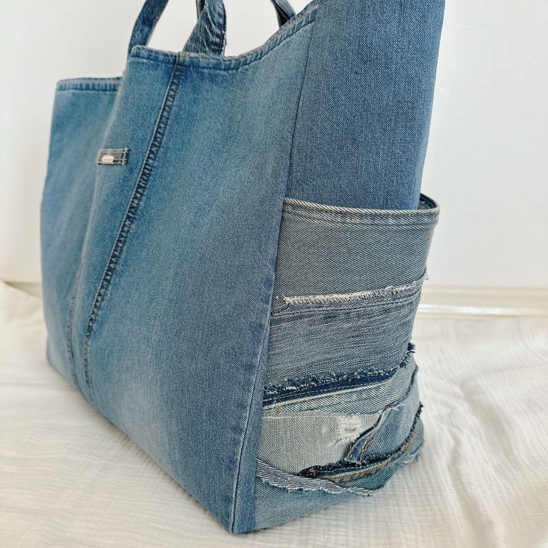 デニムリメイク　かなり大きめ　ポケット10個！多収納　トートバッグ