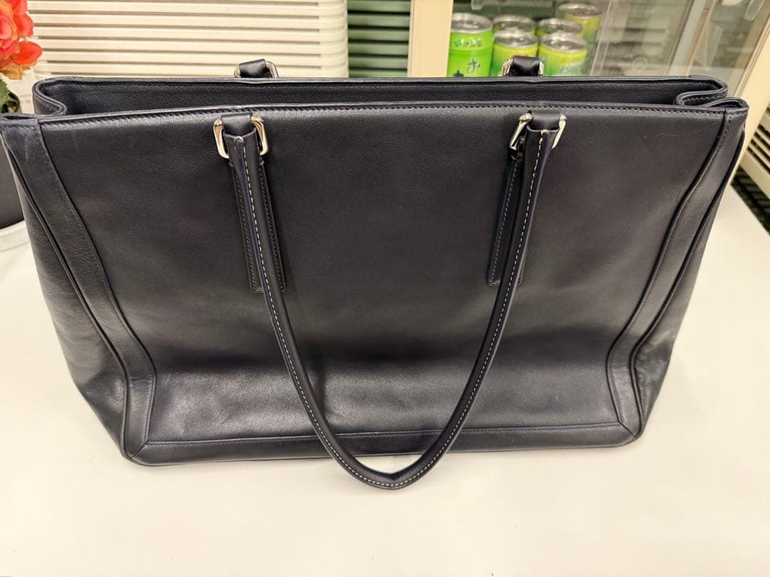 COACH ネイビー レザー トートバッグ ビジネス用