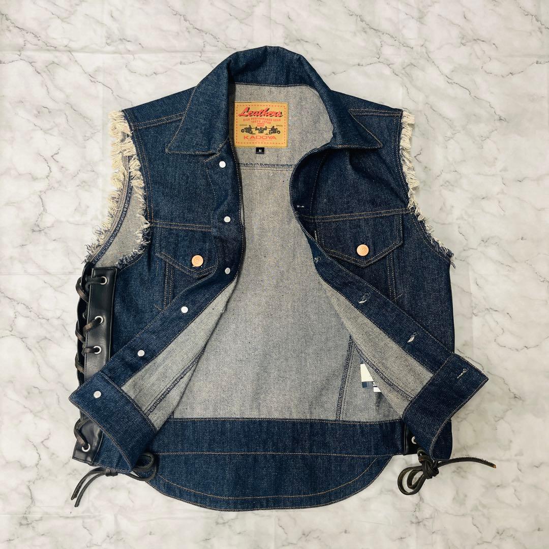 【未使用】KADOYA カドヤ デニムベスト Gベスト レザー Mサイズ 極美品