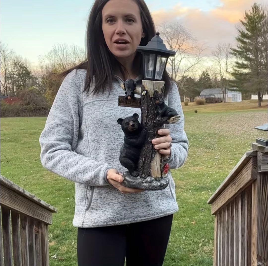 クマ ソーラーライト 樹脂製 ガーデンオブジェ 屋外用