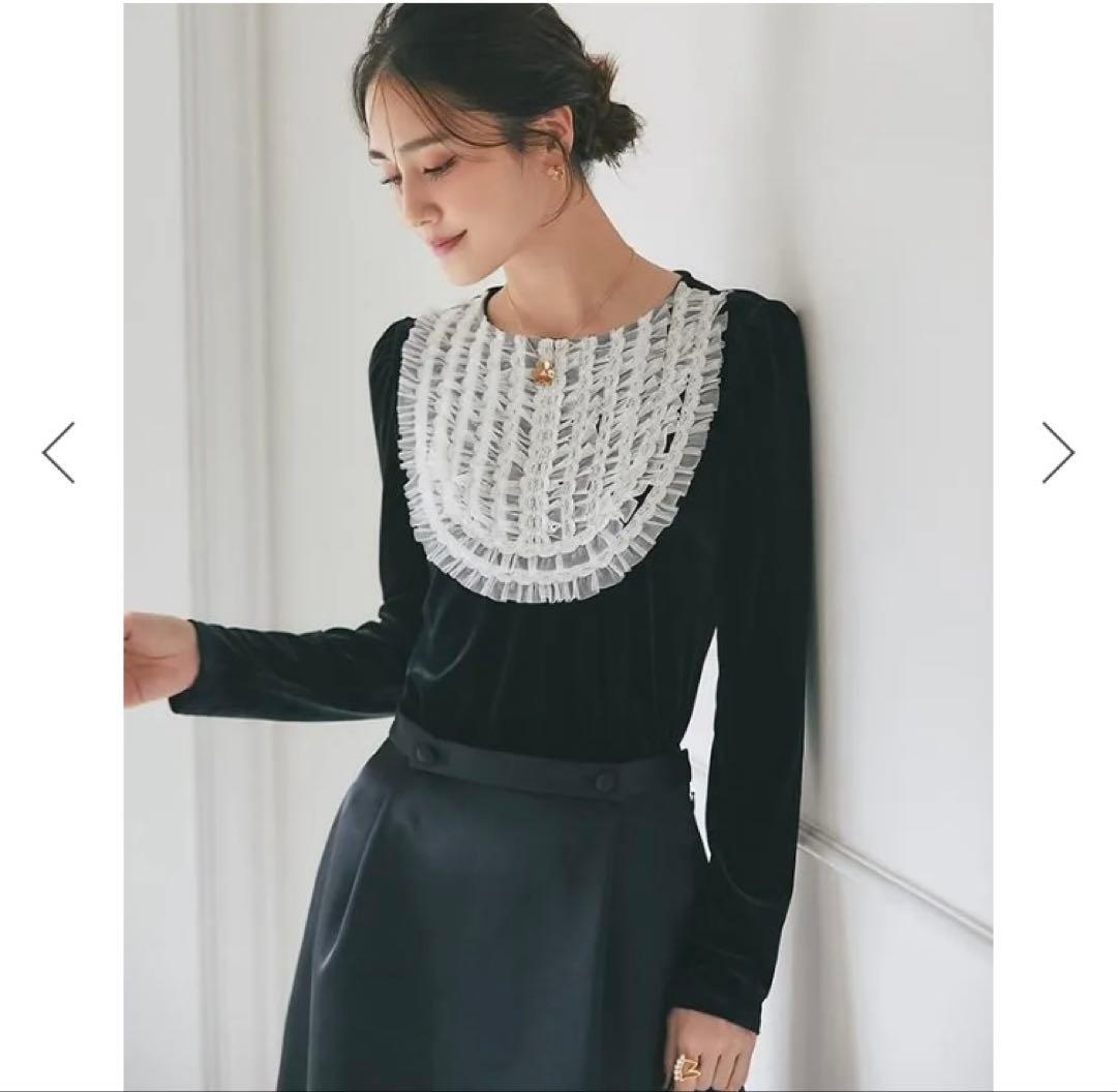 完売商品　seventen セブンテン　チュールフリルベロアトップス　Sブラック