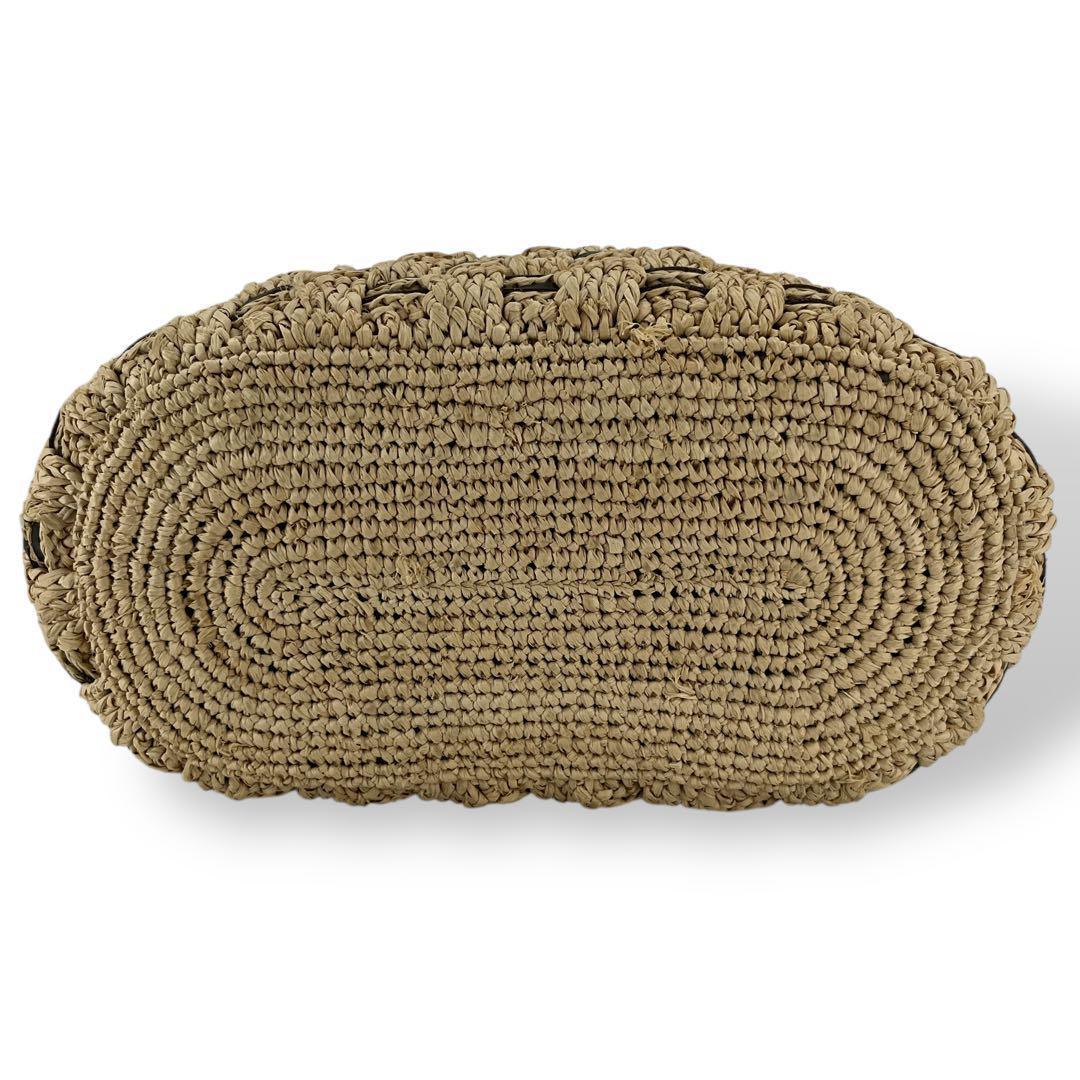 良品　ヘレンカミンスキー　かごバッグ　編み込み　ロゴプレート　ラフィア　ベージュ