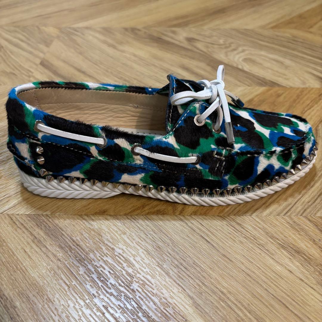 【美品】クリスチャンルブタン ヒョウ柄 ハラコ ローファー 約24cm 赤ソール