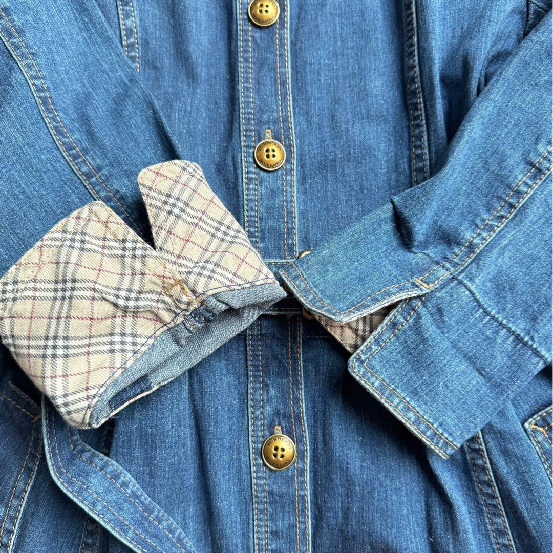 バーバリーブルーレーベル デニムワンピース ノバチェック ベルト Aライン M