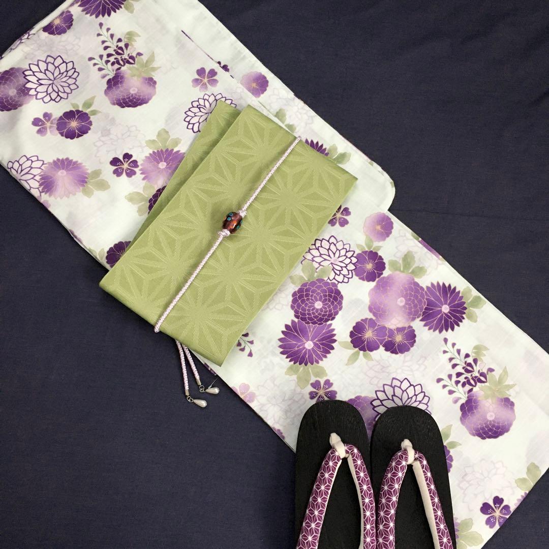 凛々 淡水にふわり 大和菊★大人ゆかた 浴衣セット★新品 ゆかた 3点セット