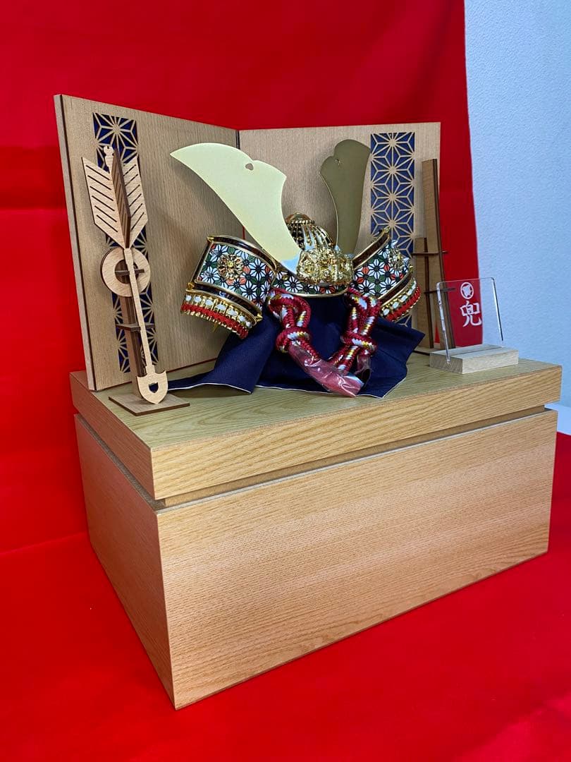 五月人形　兜飾り白木収納セット・コンパクトサイズ