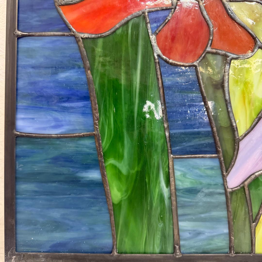 大判 ステンドグラス 50×75cm アイリス 額装 合金フレーム パネル