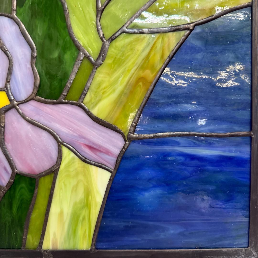 大判 ステンドグラス 50×75cm アイリス 額装 合金フレーム パネル