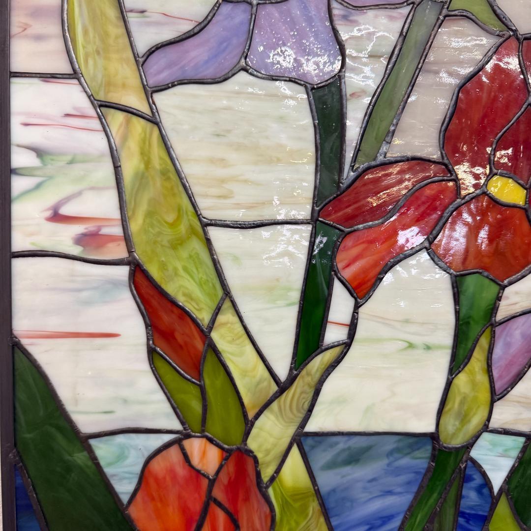 大判 ステンドグラス 50×75cm アイリス 額装 合金フレーム パネル