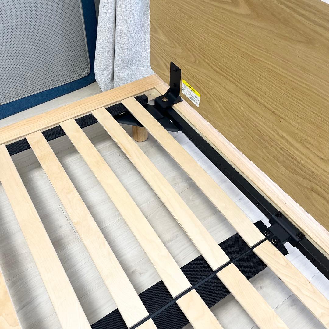 無印 木製ベッドフレーム オーク材突板 ダブル ヘッドボード付き