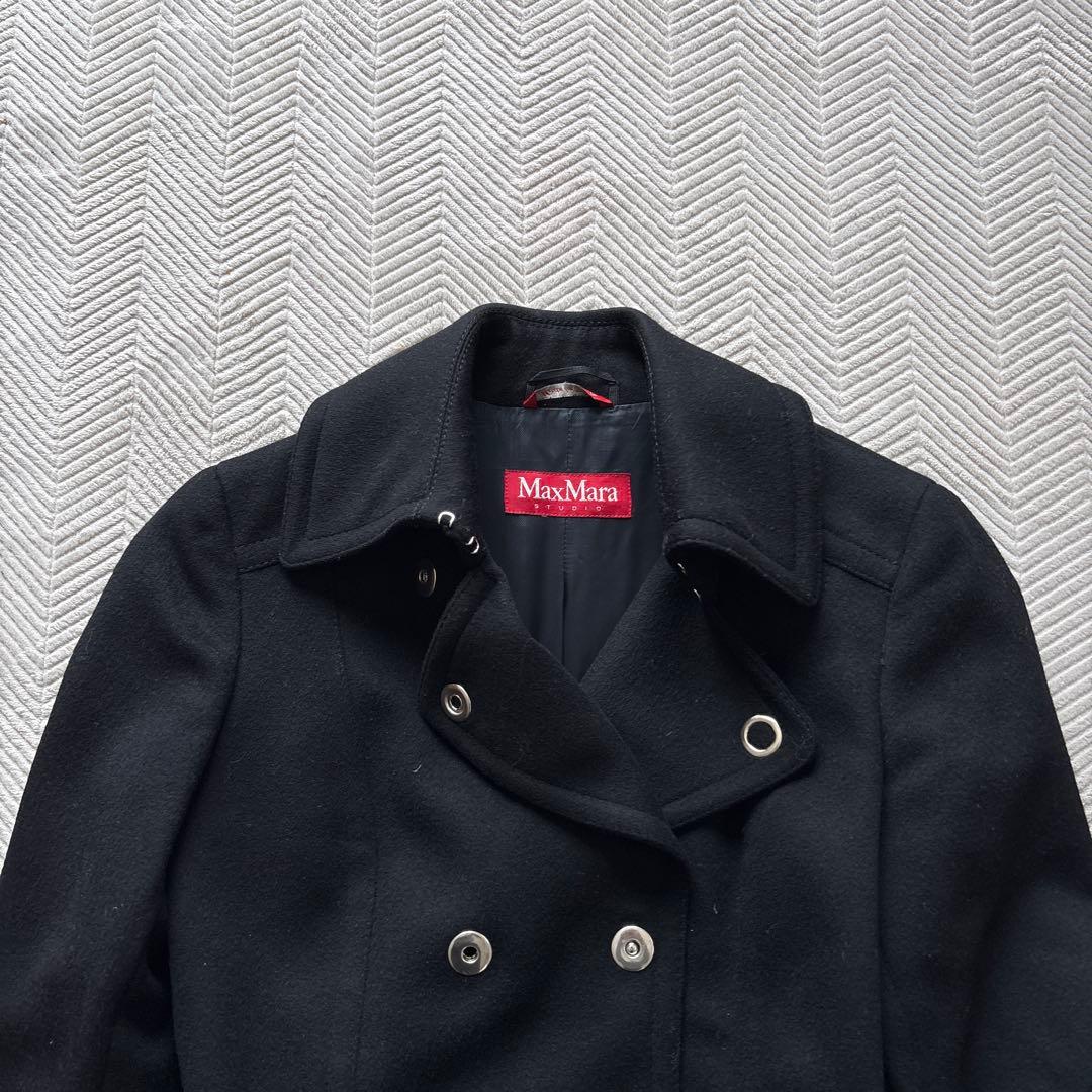 ぽぽ美品　MaxMara ブラック ピーコートM イタリア製