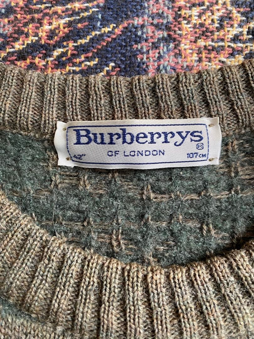 【英国製】80s 90s 希少柄 Burberrys ニット•セーター グリーン