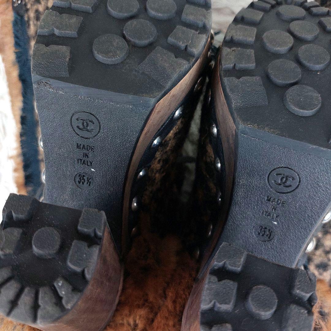 美品 定価17.5万 CHANEL ココマークツイード ファーレザーロングブーツ