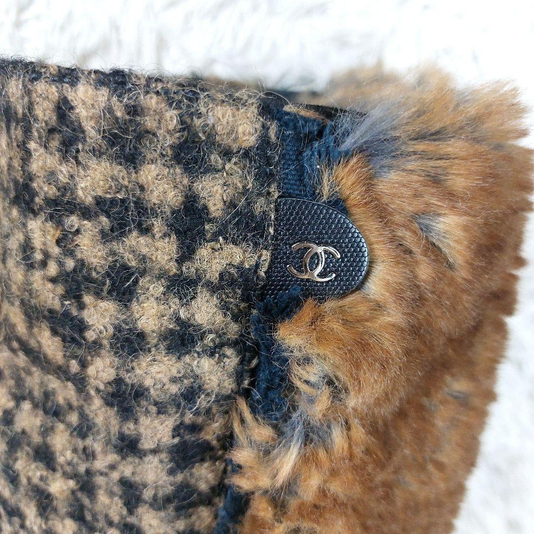 美品 定価17.5万 CHANEL ココマークツイード ファーレザーロングブーツ