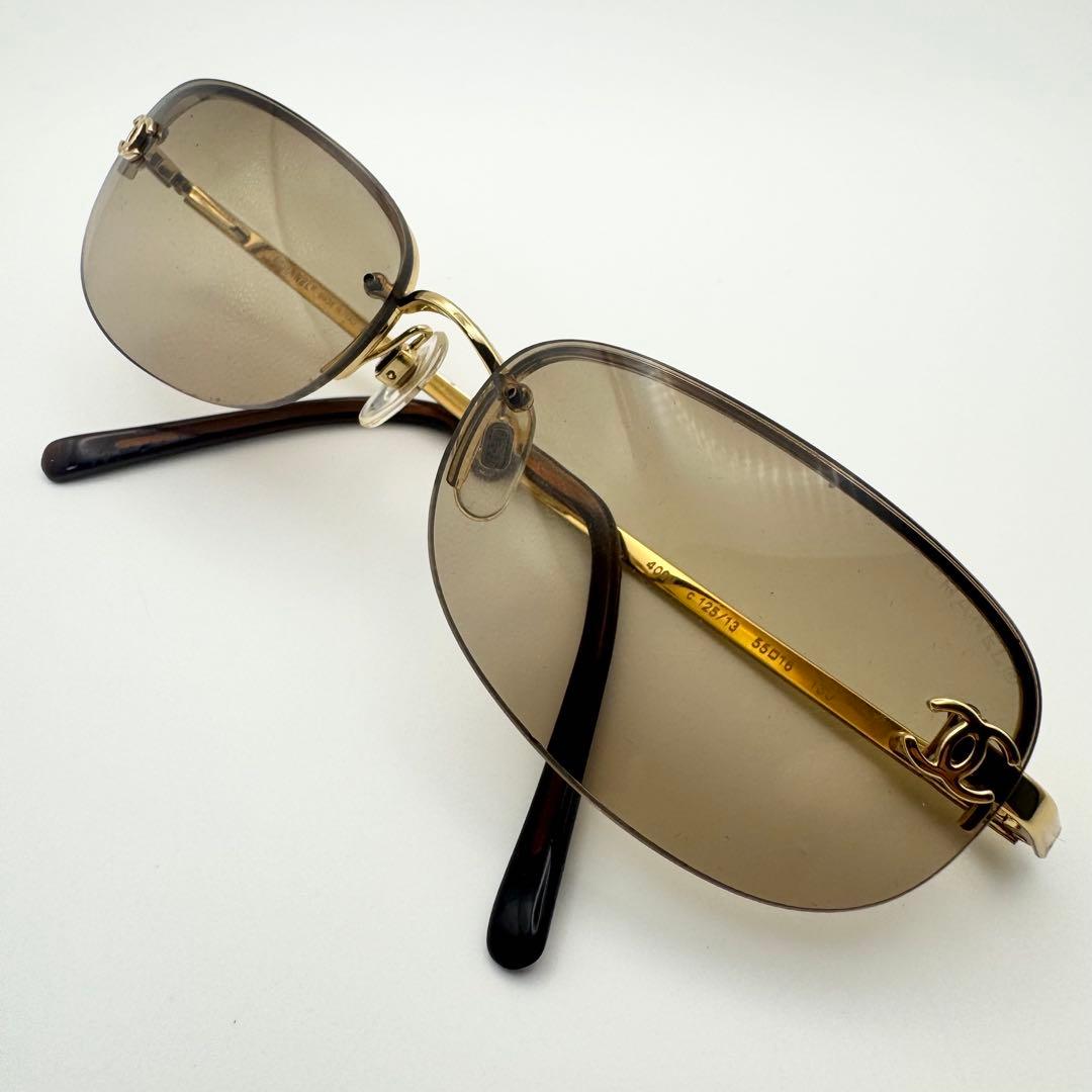 【美品】CHANEL シャネル サングラス ゴールド ココマーク ブラウン