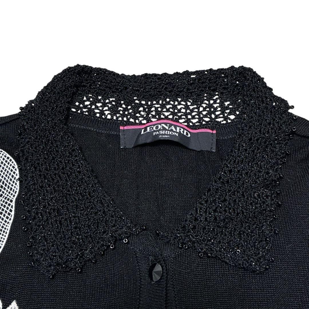 美品✨LEONARD レオナール シルク100% カーディガン ニット 黒 LL