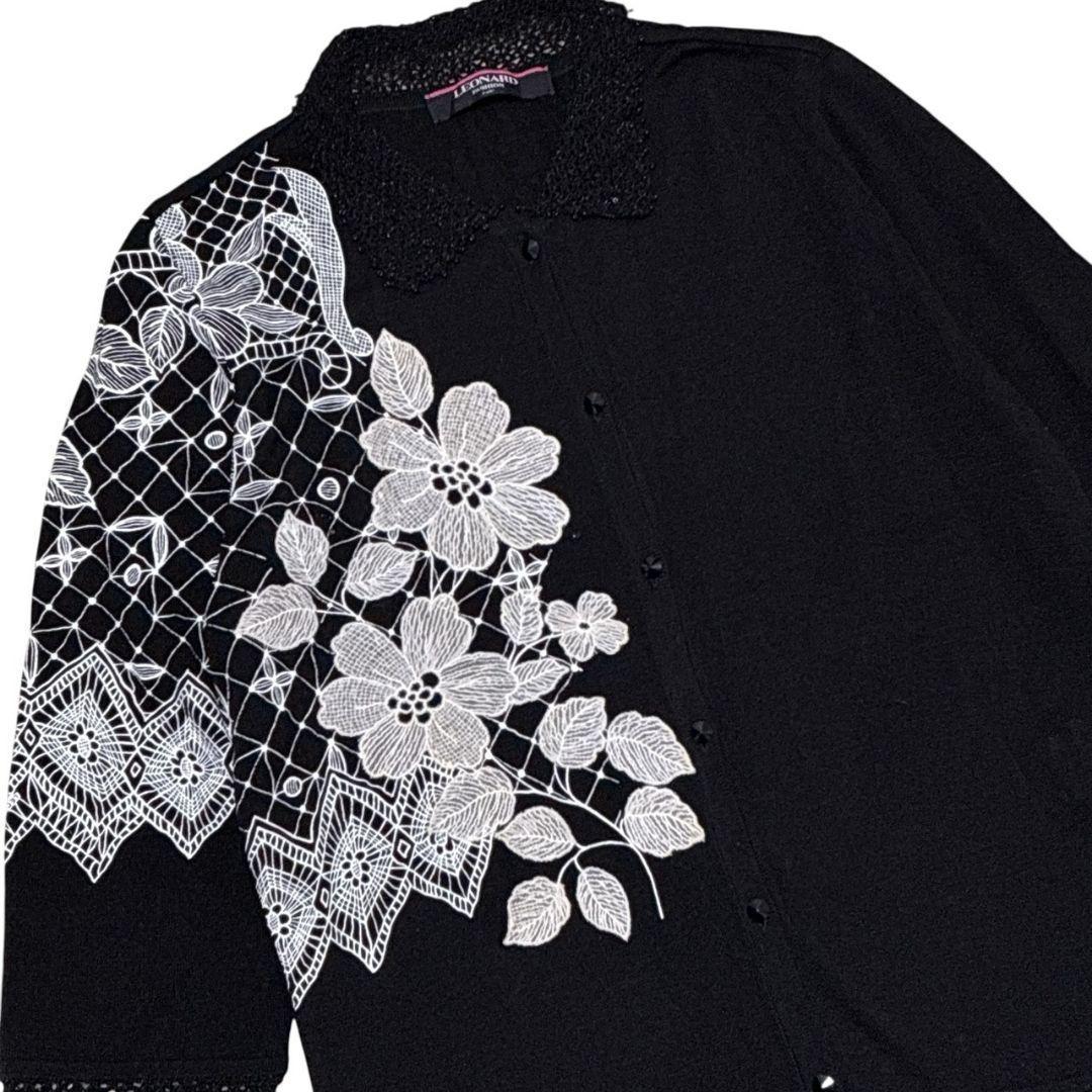 美品✨LEONARD レオナール シルク100% カーディガン ニット 黒 LL