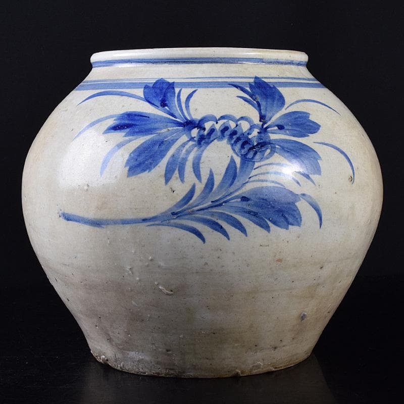朝鮮美術　李朝　高麗白磁　染付　花文　壷　V　R7916B