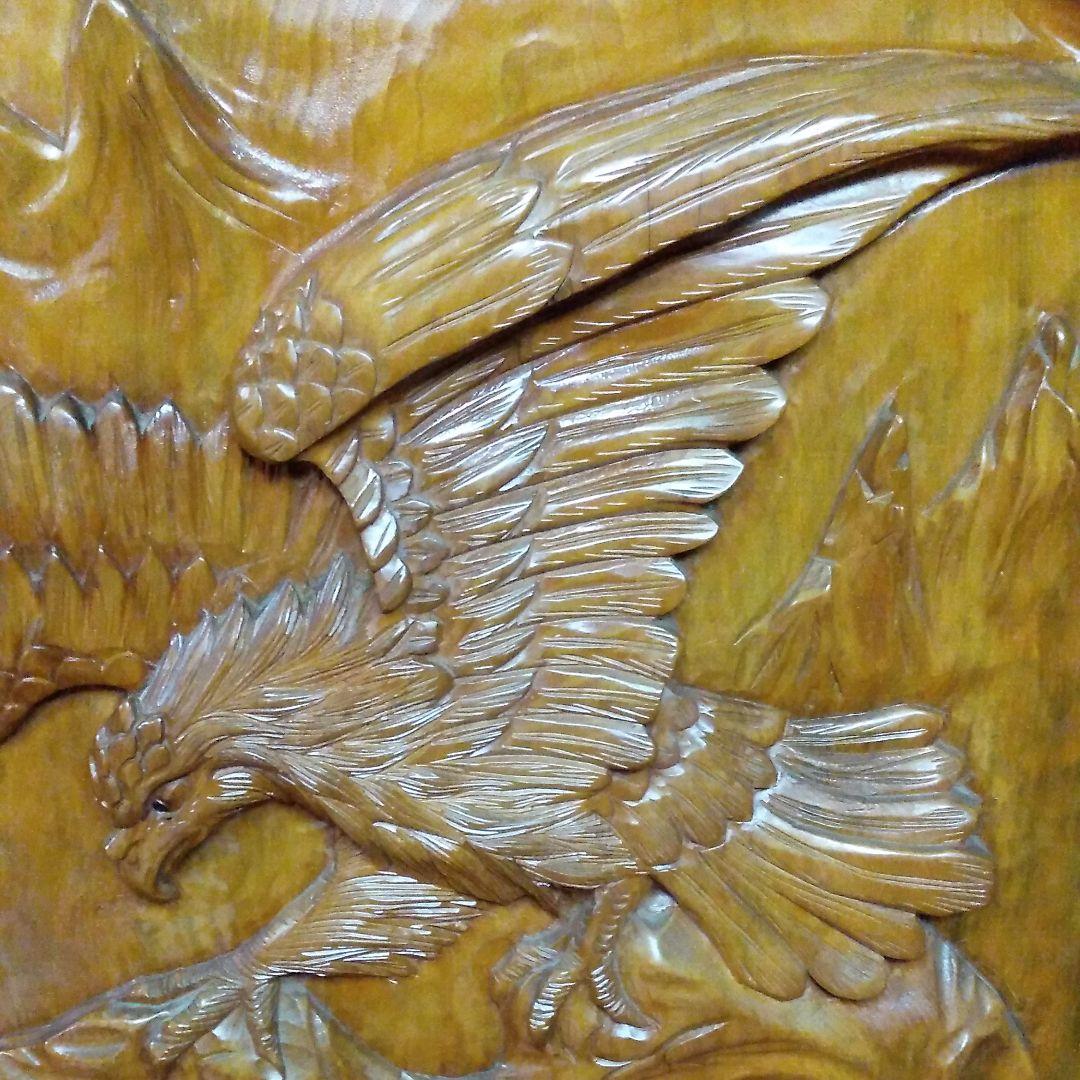 【大型衝立】① 木彫り 一体彫り 虎 鷲 アンティーク