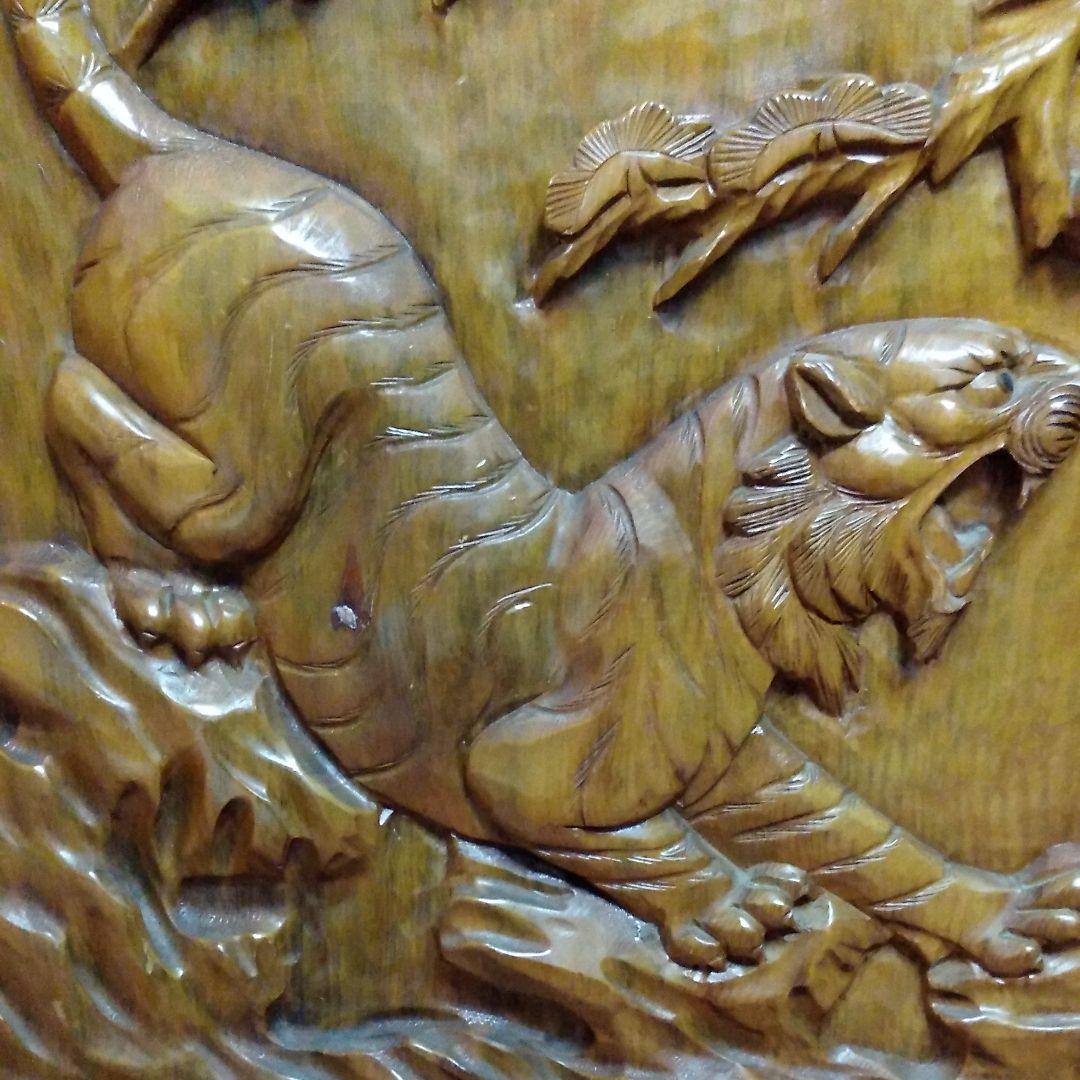 【大型衝立】① 木彫り 一体彫り 虎 鷲 アンティーク