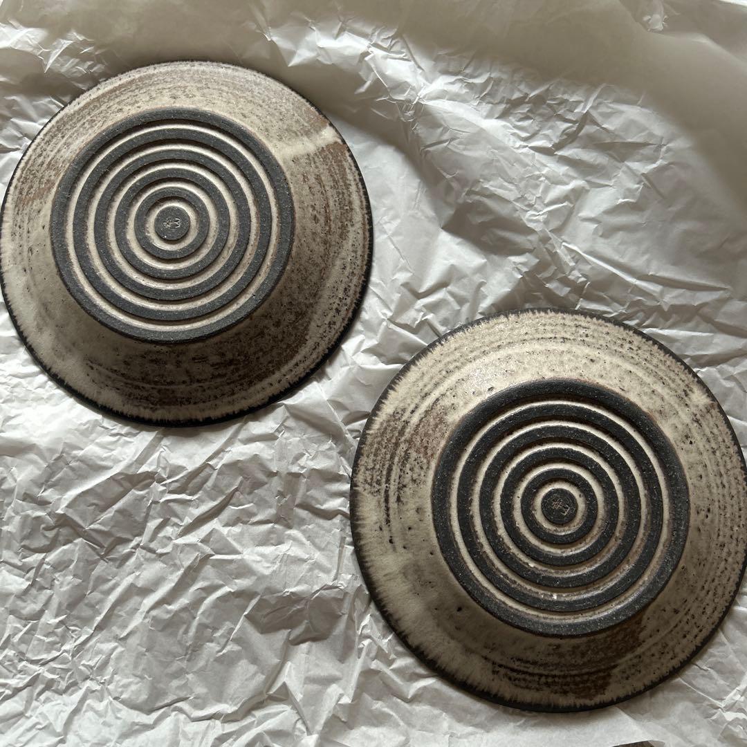 【新品未使用品】山本雅則さん しのぎ リム皿 白 7寸 2枚セット①