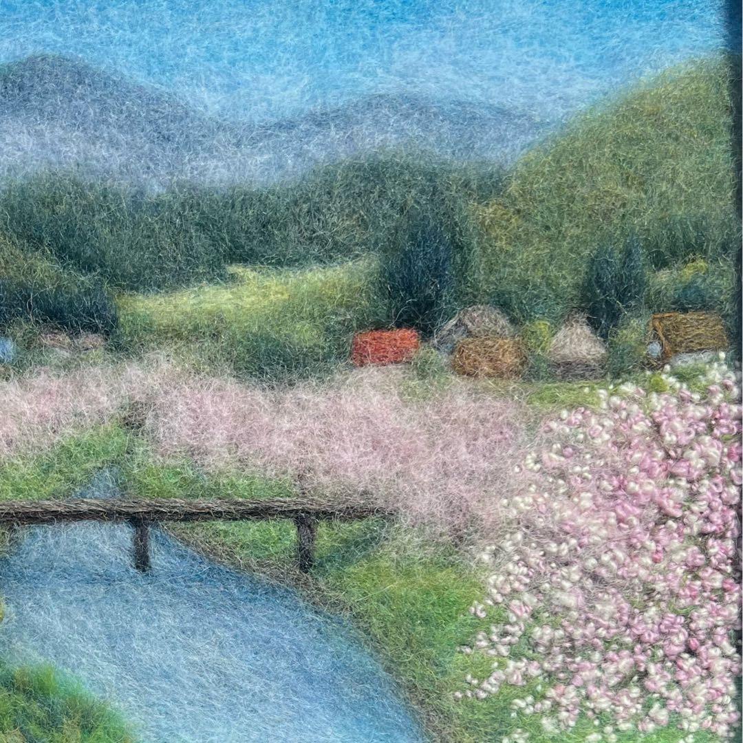 く*ん様 【BOXフレーム付き】羊毛絵画　『桜咲く春の里山』ハンドメイド　ウール