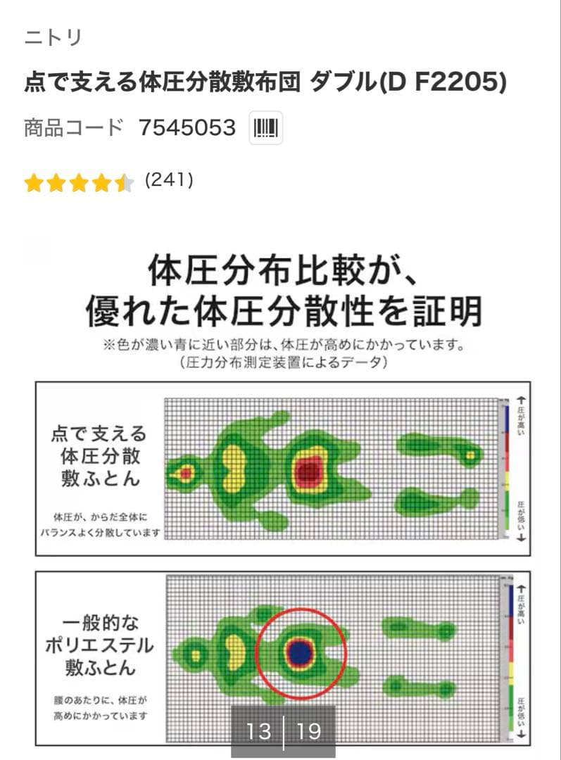 【美品】ニトリ　マットレス　点で支える体圧分散敷布団　ダブル