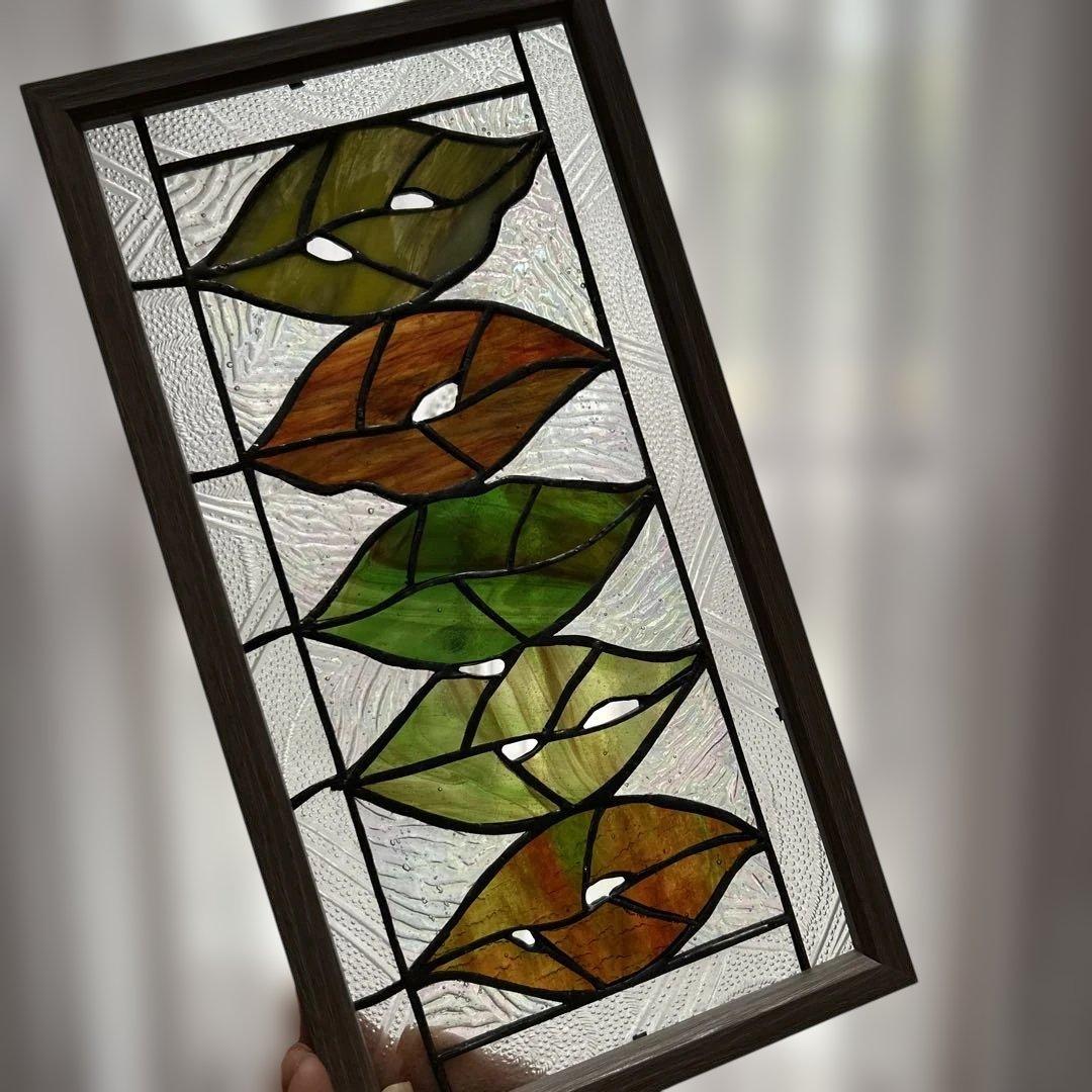 ステンドグラス　パネル秋の葉っぱ達11