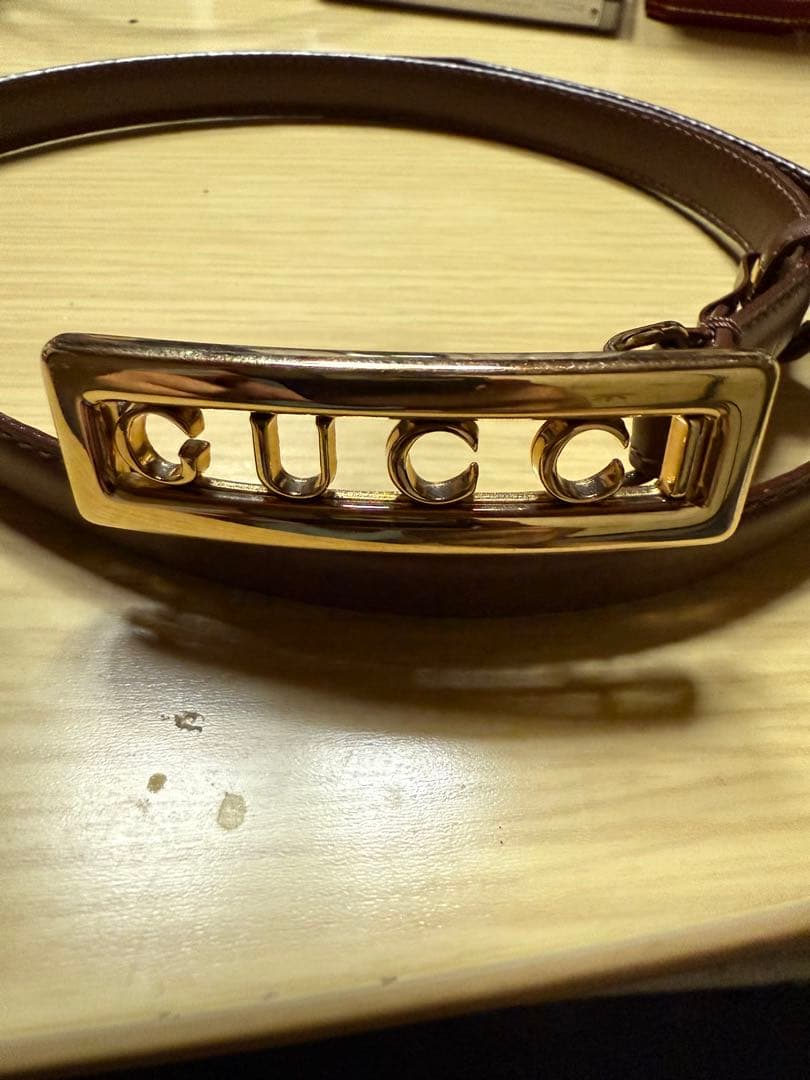 GUCCI グッチ　ヴィンテージ ベルト ゴールドロゴ バックル 本革