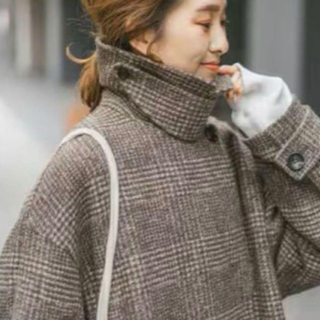 スピックアンドスパン　Wスライバーチェックハーフコート ブラウン36