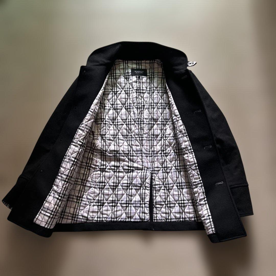 美品バーバリーブラックレーベル裏地ノバチェックメルトンPコートジャケットMサイズ