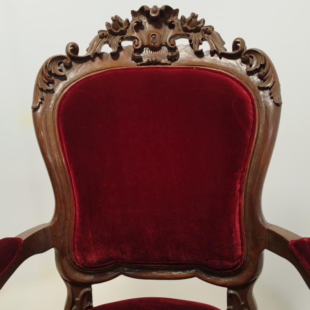 【引取り歓迎】アンティーク調 ベルベット椅子 アームチェア ロココ調家具