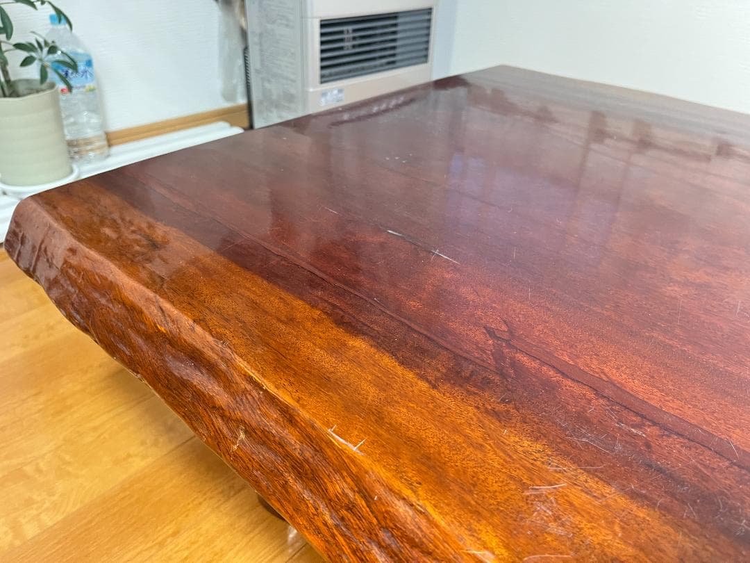 【送料無料】天然木 一枚板ローテーブル 木製座卓 約85×150cm 光沢仕様
