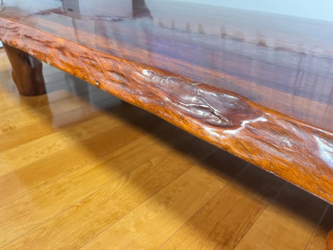 【送料無料】天然木 一枚板ローテーブル 木製座卓 約85×150cm 光沢仕様