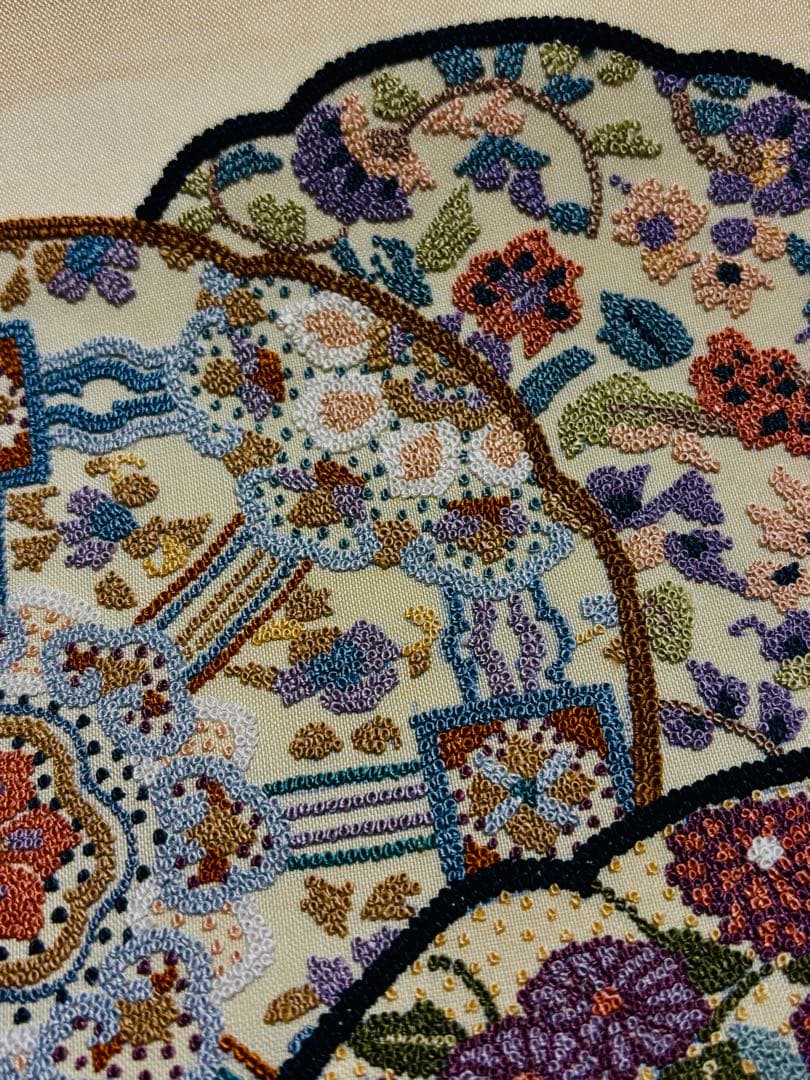 【未使用品】袋帯 刺繍 細かめ 花柄 可愛い色合い お太鼓柄