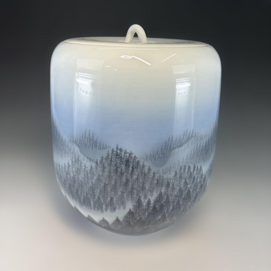 【中古品】藤井朱明造　有田焼 朝日　黒墨　水指（共箱）USED〈税込・送料込〉