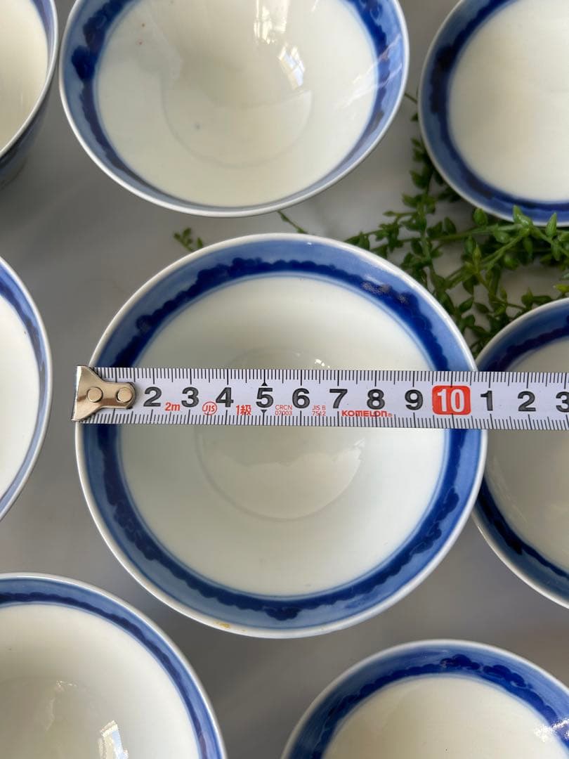 古伊万里 染付 青と白の葉模様 飯碗 6個セット